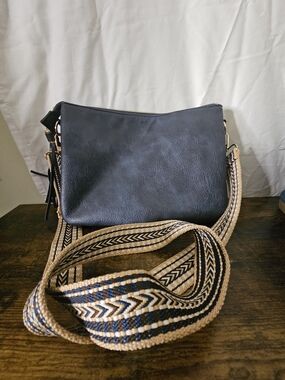 Classic Navy/Black Crossbody Bag with Woven Strap